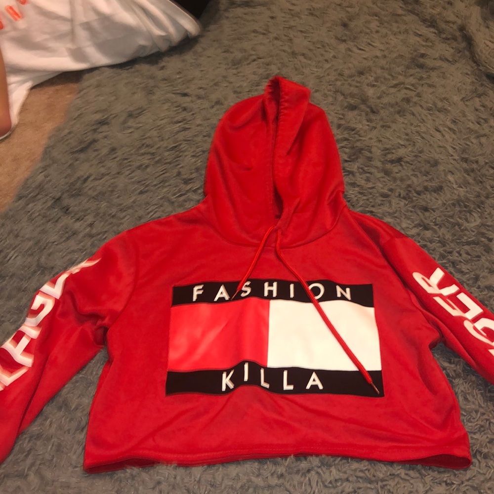 Red sweater crop top